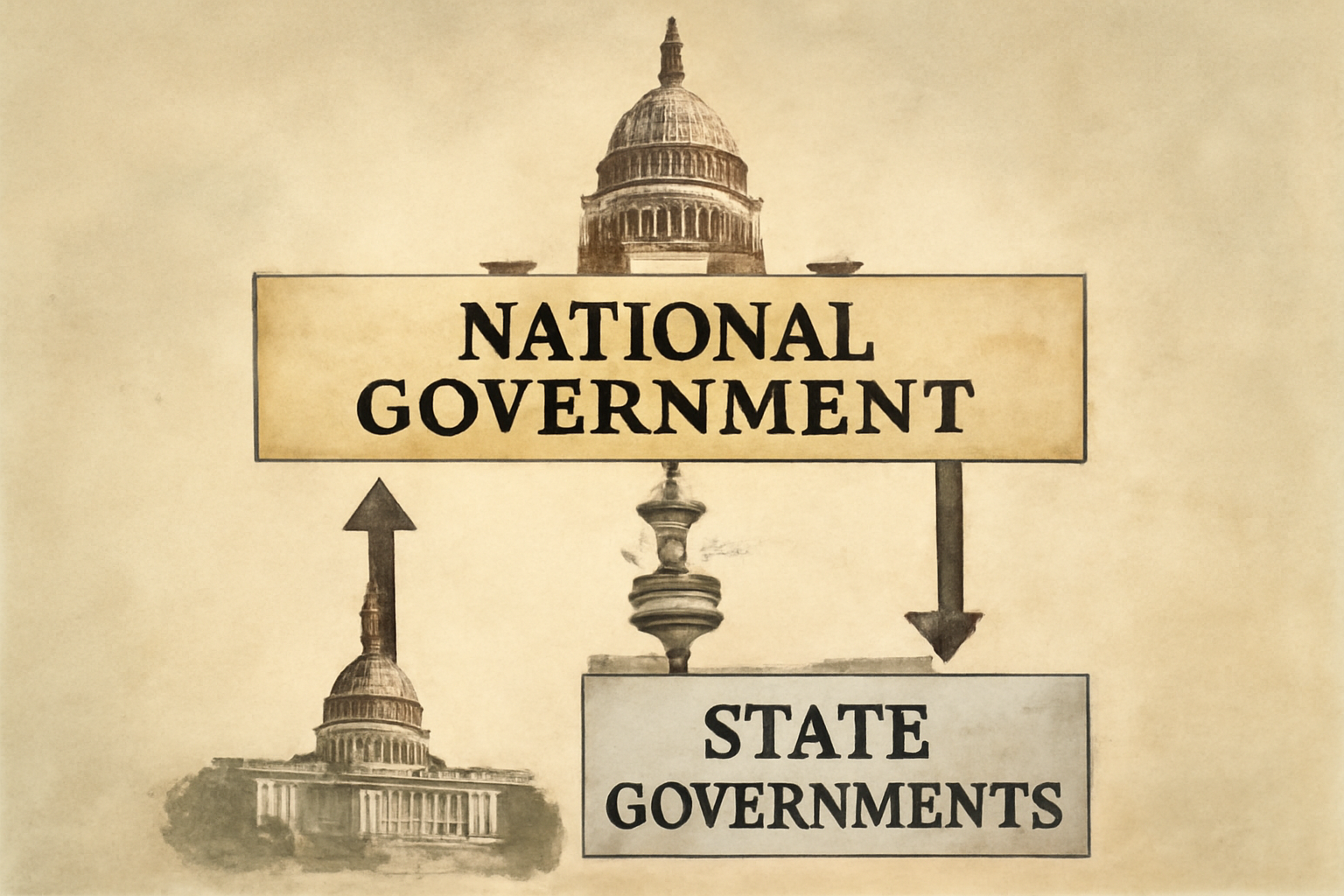 Diagram illustrating the division of powers in a federal system